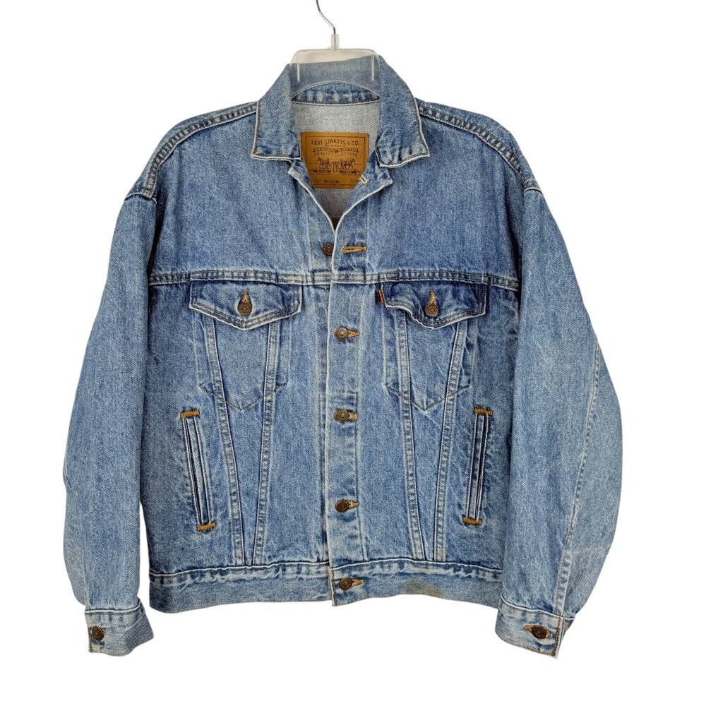 Vintage Orange Tab Levi's 57507 Denim Trucker Jacket Mens M Blue Made in USA